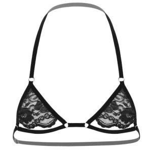 Men Sissy Lace Bra Bralette Tops Crossdresser Gay Underwear Strap Girly Halter Sexy Lingerie Sleepwear Nightwear (One Size, Black 2)