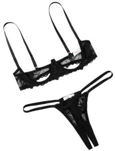 Avidlove Lingerie Set For Women Lace Bra and Panty Set Sexy Underwire Lingerie Set Black M