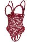 Avidlove One Piece Lingerie Sexy Teddy Ruffle V Neck Bodysuit Lace Nightie Wine Red