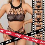 Famstar Sexy Lingerie for Women Naughty Fishnet Lingerie Set Bodysuit Outfits Teddy Erotic Sheer Mesh Lingerie Black
