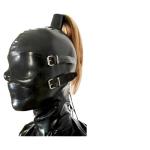 Latex Hood with Eye Patch and Braids, Sex Face Mask with Zipper and Plait, for BDSM, Party, Cosplay, Holiday (S)