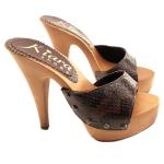 Kiara Shoes Sexy Clogs Snake-Effekt Heel 13-K93001 Pitone Brown (7 US, Snake)