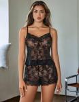 Avidlove Sexy Pajama Set for Women Floral Lace Lingerie Set Sheer Sleepwear See Through Cami Shorts 2 Piece (Black,M)