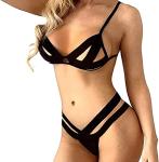 HOTSO Women Strappy Bra and Panty Set Sexy Bandage Lingerie Set Elastic Harness Cage Cup Straps Bralette Top Mesh Underwear (Black, L-XL)