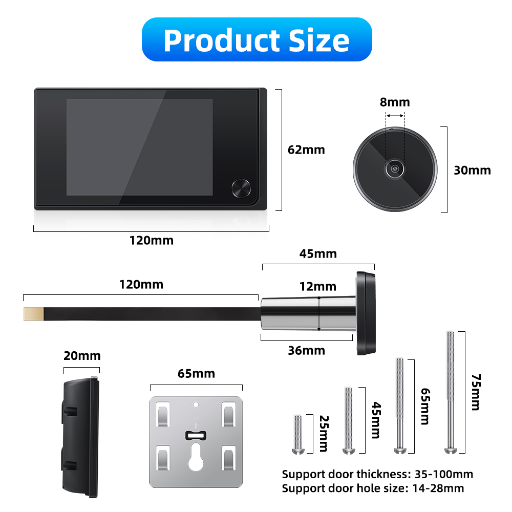 Awapow 3.5 Inch Smart Peephole Doorbell Camera