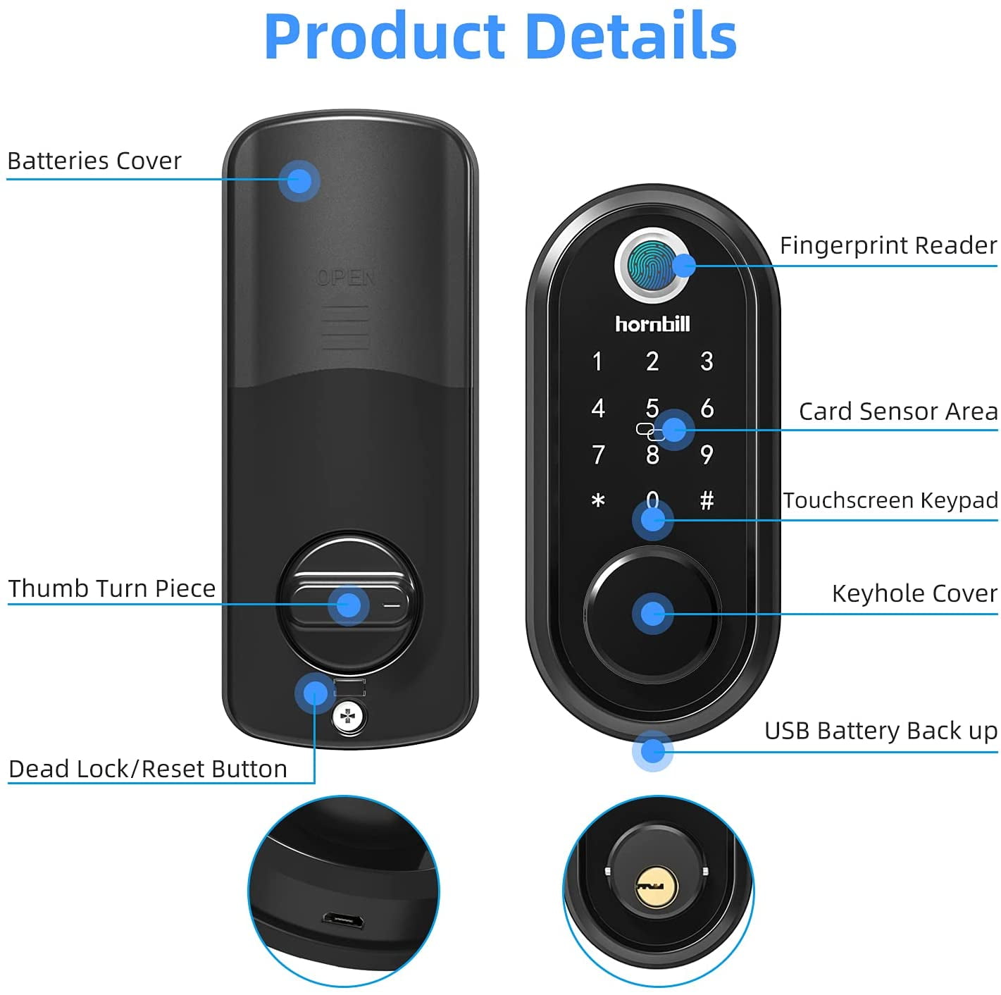 Hornbill Smart Fingerprint Deadbolt with Keypad