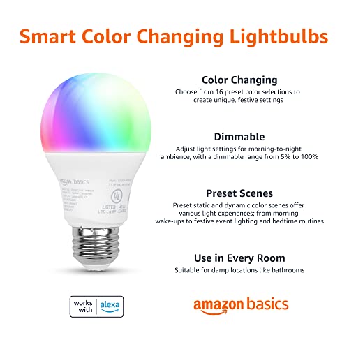 Amazon Basics Smart Color Changing LED Bulbs - 4 Pack
