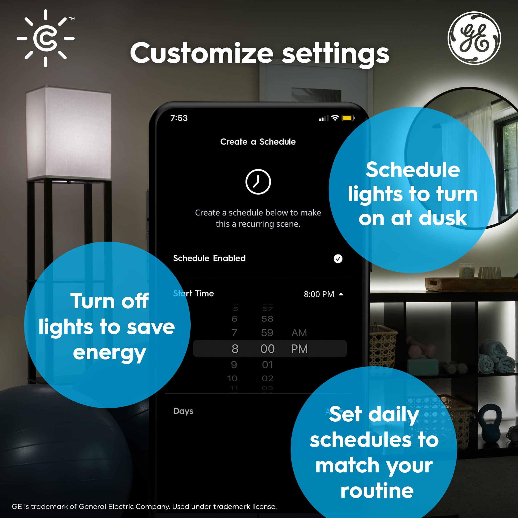 GE CYNC Smart LED Light Bulbs, 2-Pack