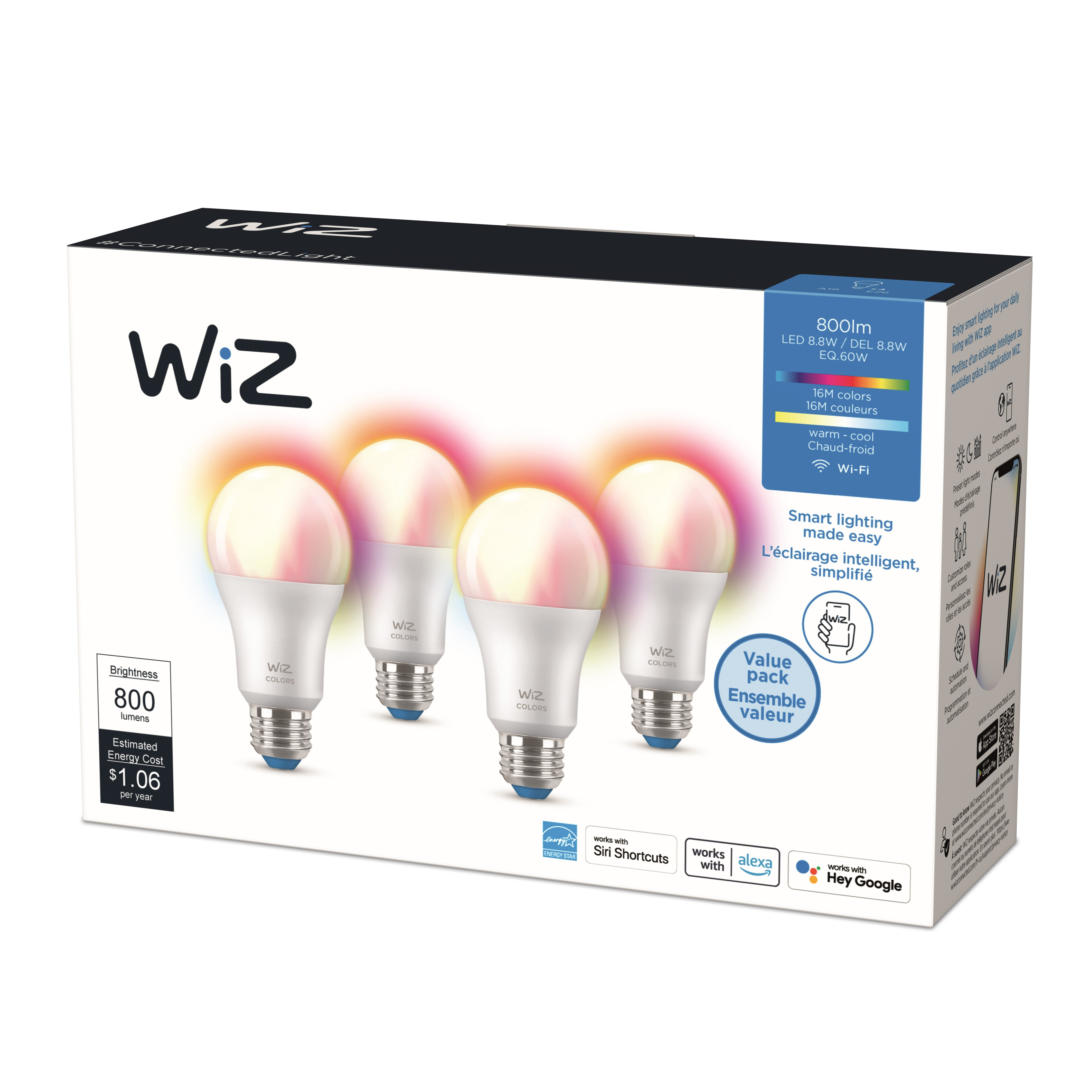 WiZ Wi-Fi Smart Dimmable LED Light Bulb 4-Pack