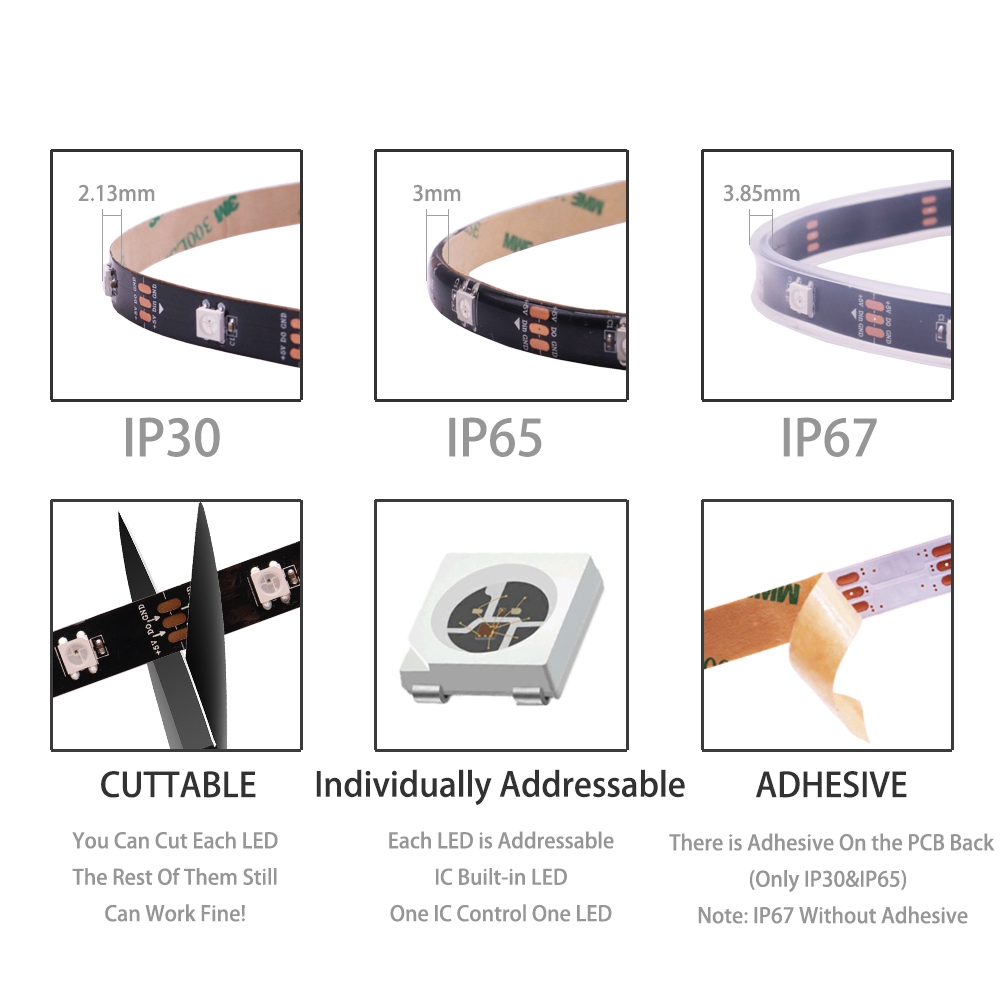 Smart Waterproof RGB LED Strip Lights, WS2812B