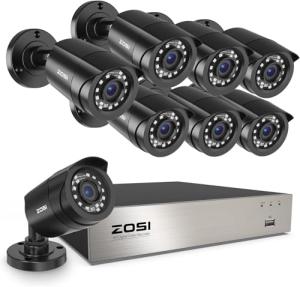 ZOSI 3K Lite 8CH Home Security Camera System Outdoor Indoor,AI Human/Vehicle Detection,Night Vision,H.265+ 5MP Lite 8 Channel CCTV DVR,8pcs 1080P 1920TVL Surveillance Bullet Cameras (No Hard Drive)
