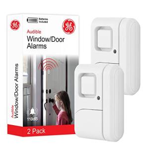 GE Personal Security Window and Door Alarm, 2 Pack, DIY Protection, Burglar Alert, Wireless Chime/Alarm, Easy Installation, Home Security, Ideal for Home, Garage, Apartment and More, White, 45115