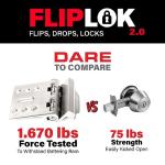 FlipLok High Security Door Lock - 10X Stronger Than a Deadbolt, Keypad Lock, Silver, Keyless