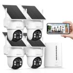 Security Cameras Wireless Outdoor, No Monthly Fee Solar Camera Outdoor Wireless, 4-Camera 2K Home Security Camera System with Base Station, Local Storage, PIR Motion Detection, Color Night Vision