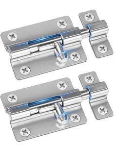 Door Security Slide Latch Lock with 12 Screws , 2 Pack Keyless Entry , Thickened Heavy Duty Steel Sliding , Easy to Install Gate