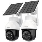 AOSU 3K/5MP Solar Security Cameras System Wireless Outdoor, Battery Powered WiFi Camera for Home Security, Panoramic PTZ, Auto Tracking, Human/Vehicle Detection, Color Night Vision (2 Pack)