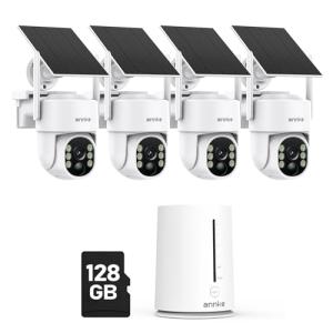 ANNKE 4MP Solar Security Cameras Wireless Outdoor, 5MP 4 Cam-Kit Home Security Camera System, 360°View, Color Night Vision, 2.4&5G WiFi, 2-Way Audio, AI Human Detection, Home Hub & 128GB Memory Card