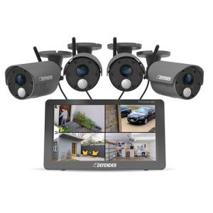 Defender PhoenixHD Wireless Security Camera System with 10.1” Touchscreen Monitor, 4 Outdoor 1080P HD Night Vision Cameras, Plug & Play Home Security System, Two Way Talk, No WiFi Required