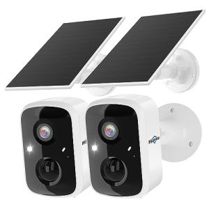 Hiseeu Solar Security Cameras Wireless Outdoor 2 Pack, Battery Powered 3K 4MP wifi Cameras for Home Surveillance, PIR/AI Motion Detection, Waterproof, Color Night Vision, 2-Way Audio, Cloud/SD Storage