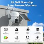 2K Cameras for Home Security-2.4G WiFi Outdoor Camera Wireless Solar/Battery Powered with solar panel, 360° Viewing, AI Human Detection, Color Night Vision, with SD Storage, Works with Alexa(2 Pack)