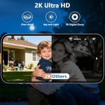 2K Security Camera Wireless Outdoor,Solar Powered WiFi Cameras for Home Security with Motion Detection,Color Night Vision(Spotlight),Instant Alert,2-Way Audio,Siren&SD/Cloud Storage,IP65,2.4GHz,2 Pack