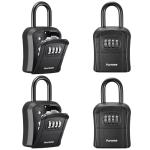 Puroma Key Lock Box, Portable Combination Lockbox Wall-Mounted Storage for House Keys, Resettable Code Safe Security Lock Box for Home, Office, Apartment Spare Key Storage (4 Pack, Pure Black)