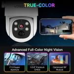 VORGUT Solar Security Cameras Wireless Outdoor with 10'' Monitor, 2pcs 2K Solar Powered Camera System, 360° PTZ, Color Night Vision,Human Detection,10CH NVR with 500GB HDD,2.4G/5G WiFi,No Monthly Fee