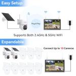 VORGUT Solar Security Cameras Wireless Outdoor with 10'' Monitor, 2pcs 2K Solar Powered Camera System, 360° PTZ, Color Night Vision,Human Detection,10CH NVR with 500GB HDD,2.4G/5G WiFi,No Monthly Fee