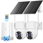 Security Cameras Wireless Outdoor 5G&2.4G, No Subscription, 2 Cam-Kit, 4MP Solar Powered 4CH Expandable Home Security Cameras System with 360°PTZ,128GB Local Storage,Color Night Vision WiFi Cameras