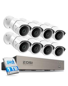 ZOSI 3K Lite Home Security Camera System with Audio, AI Human/Vehicle Detection, Night Vision, 8pcs 1920TVL Outdoor Metal Bullet Cameras, 8CH H.265+ CCTV DVR with 1TB HDD for 24/7 Recording