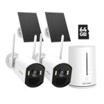 ANNKE 5MP Solar Wireless Security Camera Outdoor,Surveillance Home System,4CH and 2 Bullet Cam-Kit 2.5K, Color Night Vision, Spotlight Smart Alarm, PIR&Human Detection, 2-Way Audio, 64GB Memory Card