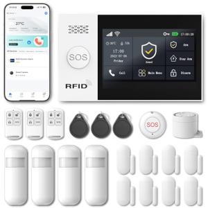 PGST Home Security System, Home Alarm System Wireless Touch Screen Motion Detection, Door and Window Alarms for Home, Wireless Siren, Remotes, Phone App, for Villa Home Apartment