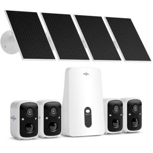 Hiseeu Solar Security Cameras Wireless Outdoor, 4 Cam-Kit, No Subscription, Expandable to 10CH, Wireless Home Security Camera System with 2K Color Night Vision, PIR/AI Detection, IP66, 2.4G & 5G WiFi