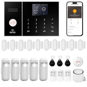 XUK Home Security System, Smart Home Alarm System with Door & PIR Motion Sensor, Works with Alexa/Google Home, Easy Installation Home Security Alarm Kit，Wireless 4G/GSM/Wi-Fi (24pcs Set)