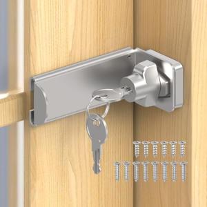 YogePote 90 Degree Right Angle Door Locks, 3.3 Inch Thickened Sliding Hasp Latch for Inward Opening/Closet/Shed/Barn Door, Cabinet - Heavy Duty Latch for Home Security (Silver, 3.3In with Key-1PC)