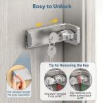 YogePote 90 Degree Right Angle Door Locks, 3.3 Inch Thickened Sliding Hasp Latch for Inward Opening/Closet/Shed/Barn Door, Cabinet - Heavy Duty Latch for Home Security (Silver, 3.3In with Key-1PC)