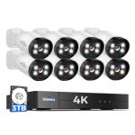 Hiseeu 4K Wired Security Camera System with Audio,Smart Color Night Vision,3TB Hard Drive,AI Human/Vehicle Detection,8PCS 8MP IP67 Weatherproof Home CCTV Cameras,Indoor/Outdoor Surveillance DVR Kit