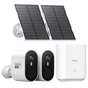 aosu Solar Security Cameras Wireless Outdoor, 2-Cam Kit, 2K QHD Home Security System with 166° Ultra-Wide Angle, Color Night Vision, 60 Days aosuBase Local Storage, No Monthly Fee