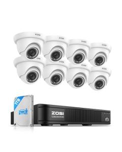 ZOSI 5MP 3K Lite 8 Channel H.265+ Home Security Camera System with AI Human Vehicle Detection, 8CH Surveillance DVR, 8 x 1080p Weatherproof CCTV Dome Camera Outdoor Indoor, 80ft Night Vision, 1TB HDD