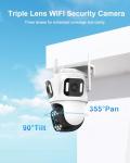STONVUE 9MP Three Lens Wireless Outdoor Security Camera, 360° Pan/Tilt, 2.4GHz WiFi, AI Auto Tracking, No Blind Spot,24/7 Recording, Night Vision,Spotlight,2-Way Audio, IP66, for Home Surveillance