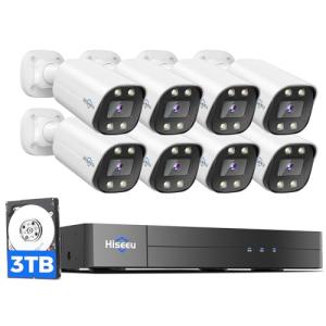 [4K HD+Color Night Vision] Hiseeu PoE Security Camera System, Home Security System w/ 8 MP PoE Cameras, 121°Wide Angle, Human Vehicle Detect, 2 Way Audio, 16ch NVR for Home Surveillance Indoor&Outdoor