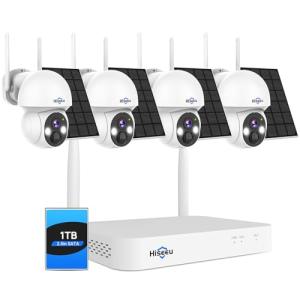 Hiseeu Solar Security Camera Outdoor,4MP 4 Cam-Kit, Wireless Security Cameras System Home Surveillance,Solar-Powered,Color Night Vision,360° View Pan & Tilt,2.4GHz WiFi,1TB Storage No Subscription