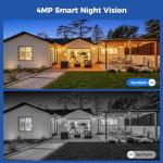 Hiseeu Solar Security Camera Outdoor,4MP 4 Cam-Kit, Wireless Security Cameras System Home Surveillance,Solar-Powered,Color Night Vision,360° View Pan & Tilt,2.4GHz WiFi,1TB Storage No Subscription