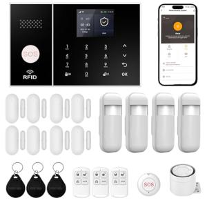 XUK Smart Home Security System,4G/GSM &WiFi Wireless Alarm Kit with Door/Window Sensors,PIR Motion Detectors,App Remote Control,Compatible with Alexa &Google Home,Easy Installation (21pcs Set)