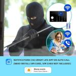 WiFi and 3/4G GSM Home Burglar Security Alarm System Auto Dial with Smart Life and Tuya App Alert, Works with Google Assistant and Alexa