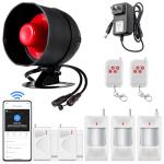 WiFi Alarm Home Security System, Wireless Alarm System with Loud 120dB Motion Sensor Siren, Window Door Alarms Sensor, Remote Control for Shed Garage