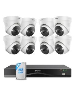 ZOSI 16CH 4K PoE Security System, 8pcs 8MP Weatherproof Outdoor/Indoor IP Cameras, Face/Person/Vehicle Detection, Color Night Vision, 2-Way Audio, 16 Port 32CH NVR with 4TB HDD for 24/7 Recording