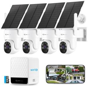 yeewise Solar Security Cameras Wireless Outdoor, 4 Cam-Kit, No Subscription, 4MP Home Security Cameras System with 360° Pan & Tilt, Color Night Vision, Motion Detection, Local Storage, 5G & 2.4G WiFi
