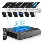 《100% Wire-Free》Wireless Outdoor Security Camera System, Solar Powered WiFi Cameras Systems with PIR Motion Detection, Home Video Surveillance DVR Kits