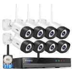 Hiseeu 5MP Outdoor WiFi Security Camera System, 16CH 8 Cam Kit, 2-Way Audio, Color Night Vision, IP66 Waterproof, 3TB Storage, No Monthly Fees